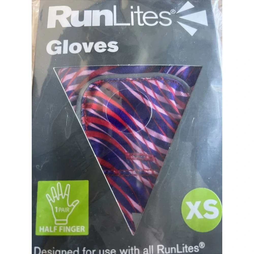 RunLites Half Finger Pink Purple Print Light Gloves Size XS With Battery